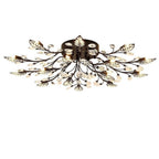 Modern Brass Leaf Chandelier with Crystal Accents