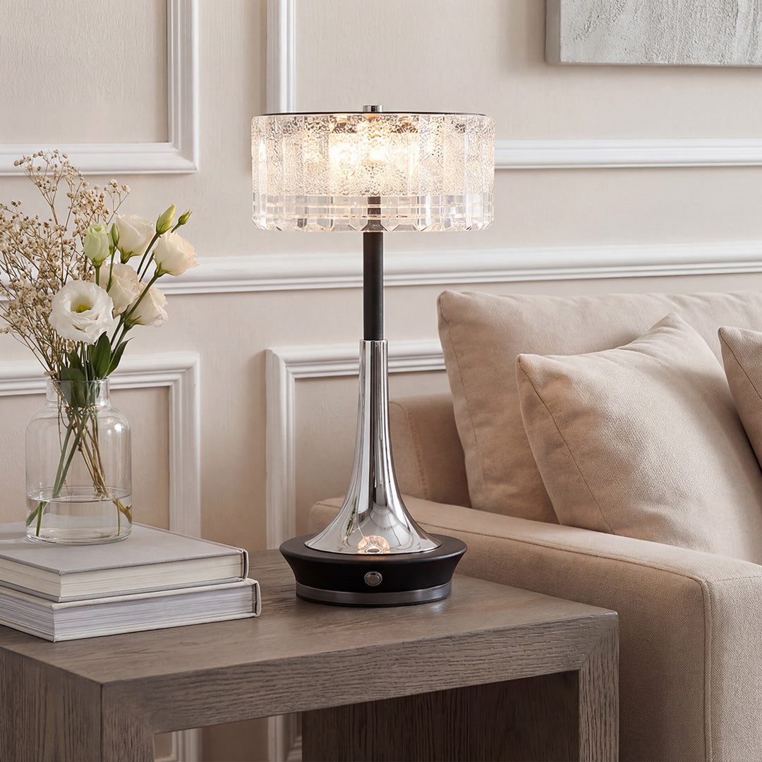 Elegant Gold and Black Sculptural Table Lamp with Drum Shade