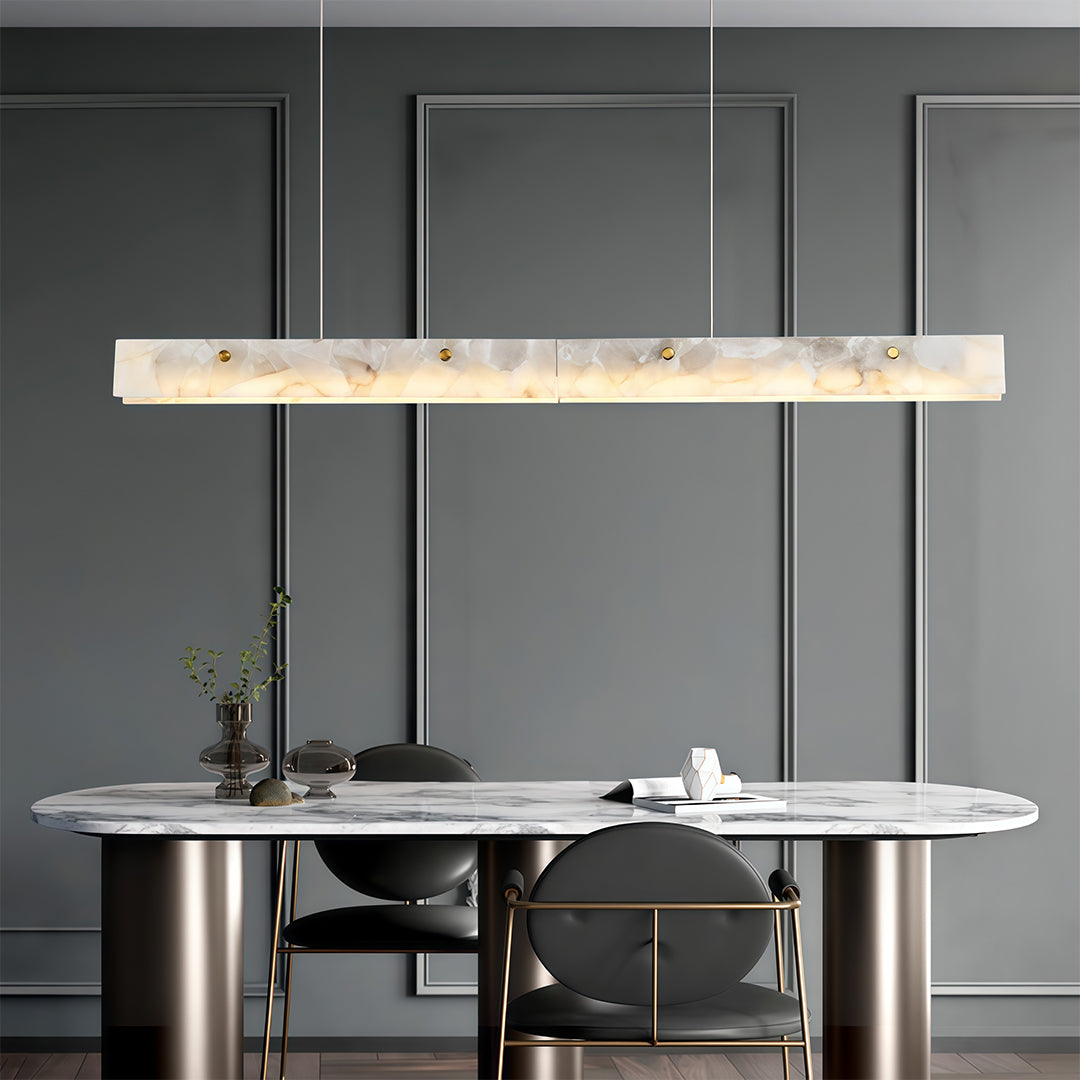 Linear Copper Pendant Light with Cloud Stone Accent