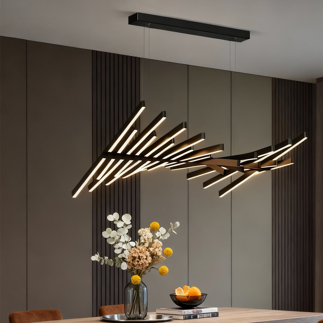 Nordic Wave Black Art Fish Bone Linear Ceiling Light