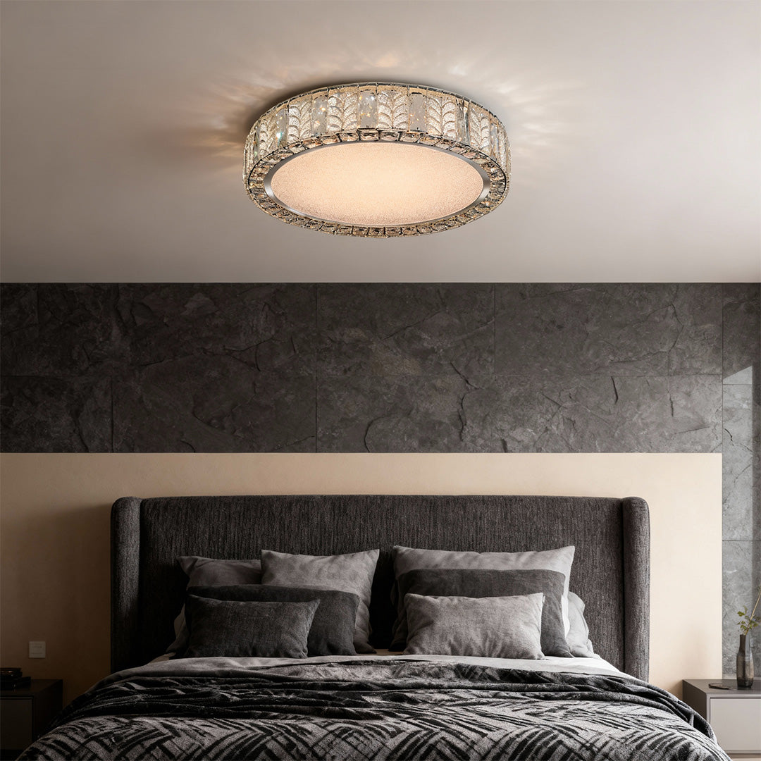 Premium Round Crystal LED Flush Mount Ceiling Light in Gold