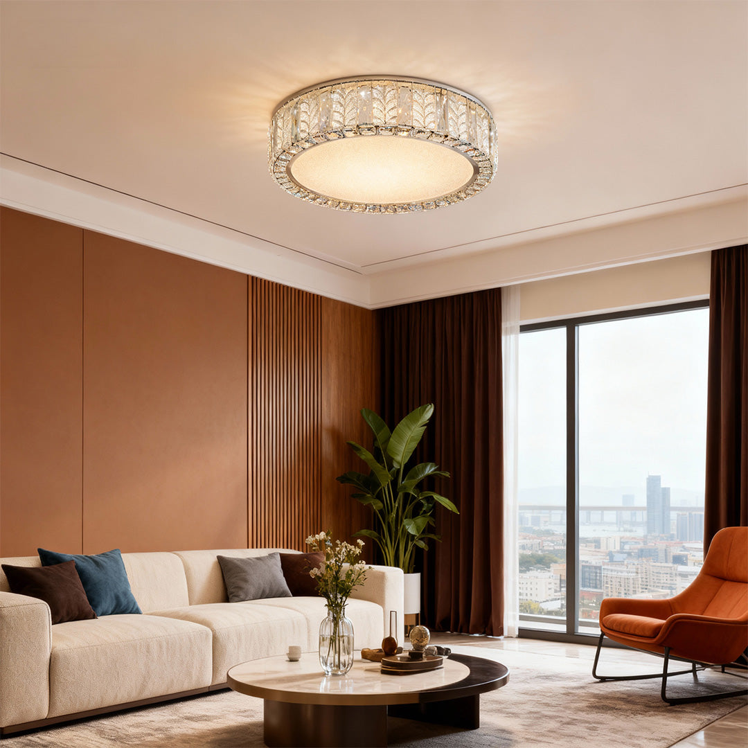 Premium Round Crystal LED Flush Mount Ceiling Light in Gold