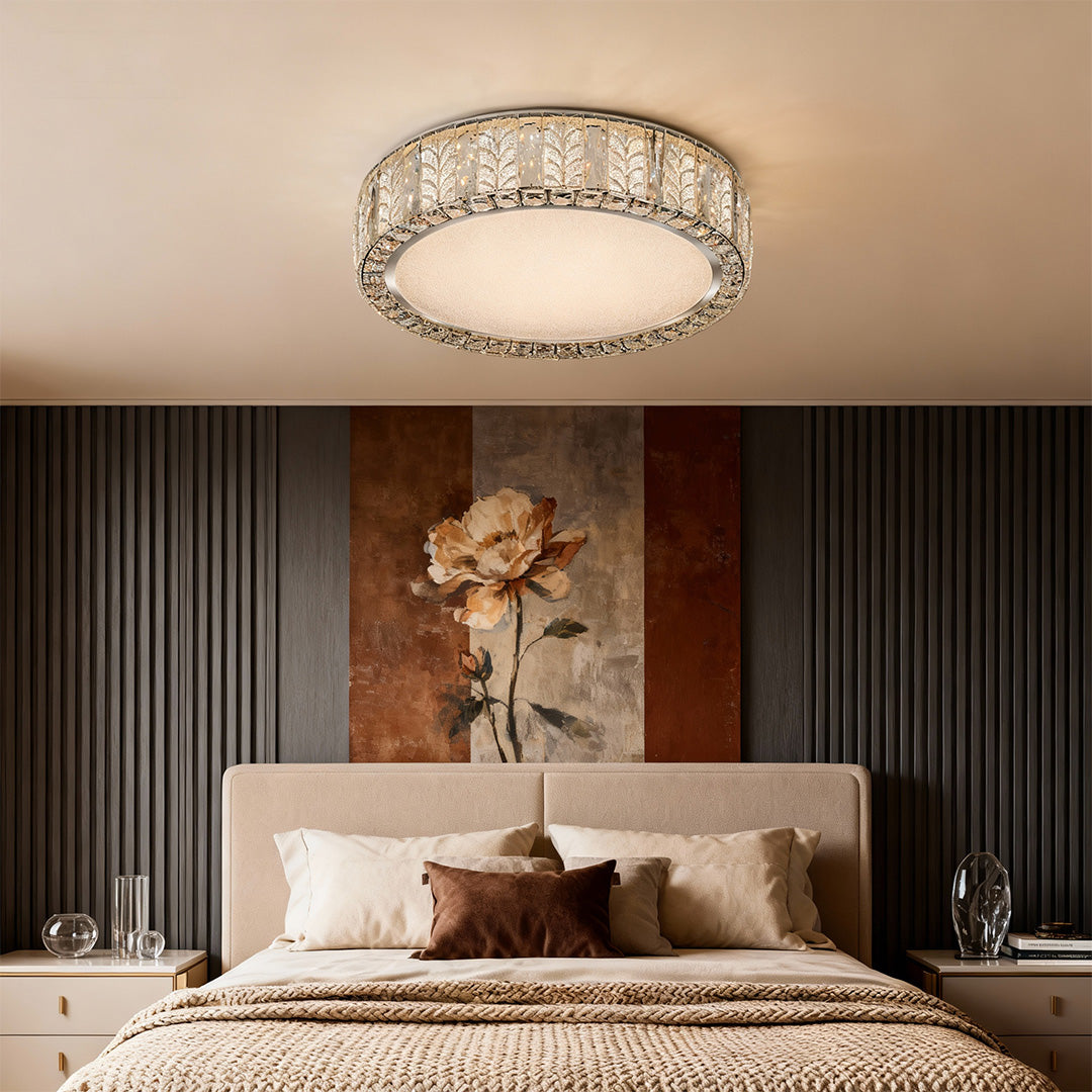 Premium Round Crystal LED Flush Mount Ceiling Light in Gold