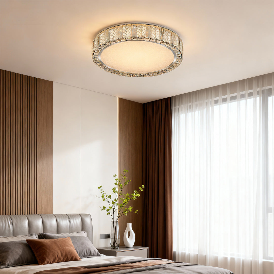 Premium Round Crystal LED Flush Mount Ceiling Light in Gold