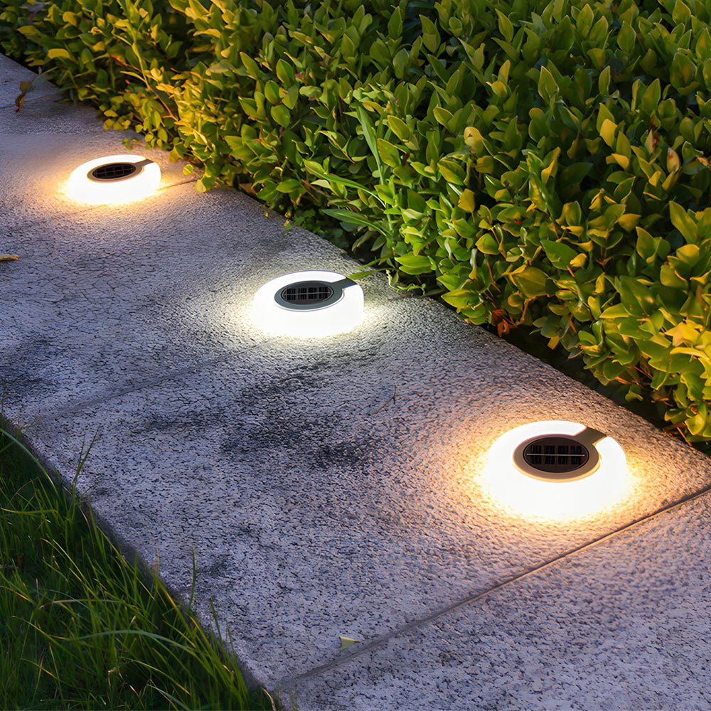 Premium Round Foldable Solar Deck Lights - Set of 4 Outdoor Disks