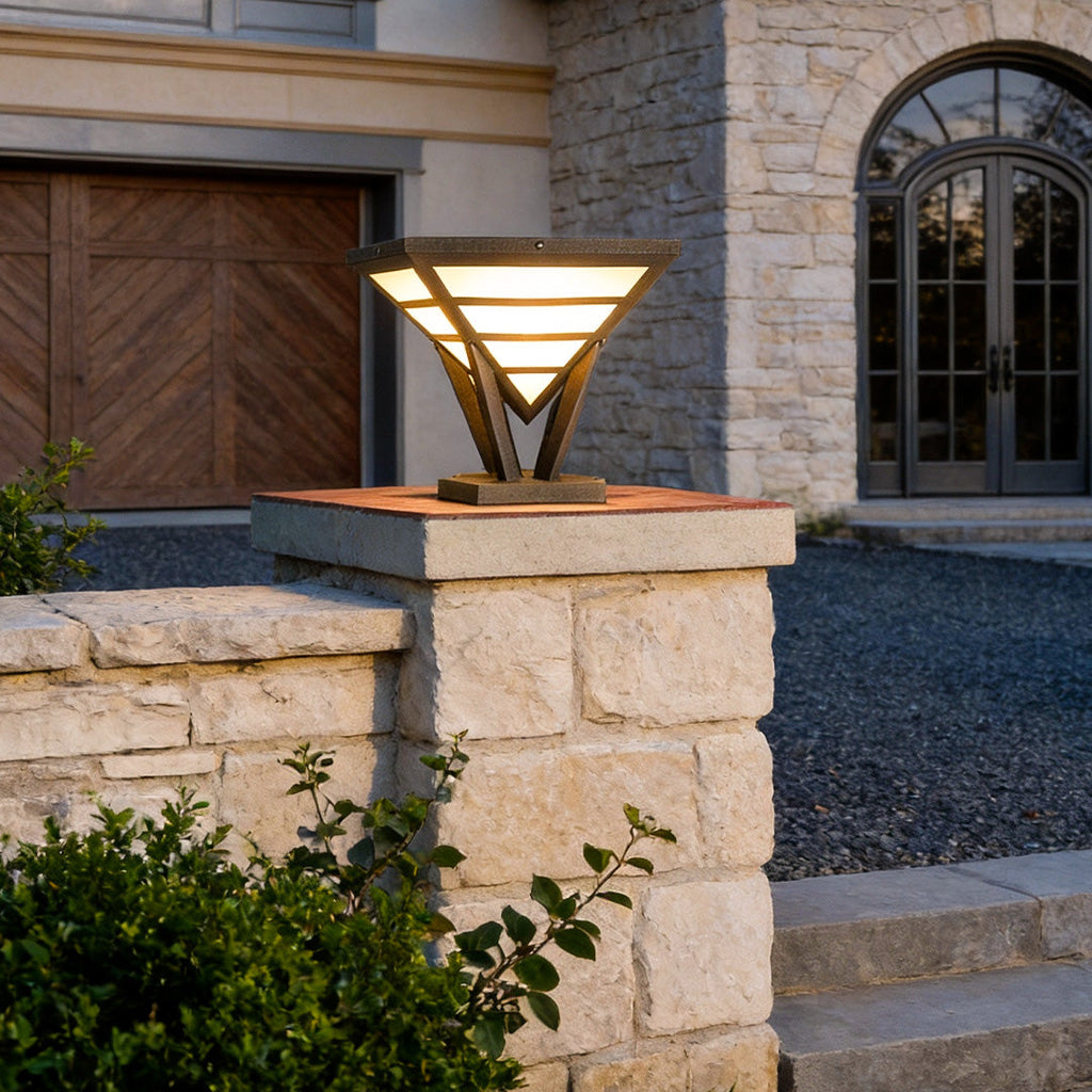 Geometric Aluminum LED Pillar Lights for Modern Gates