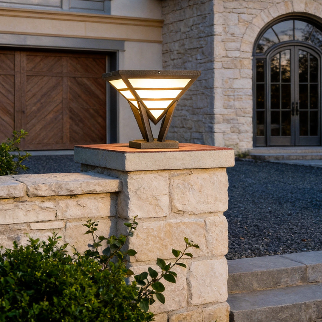 Geometric Aluminum LED Pillar Lights for Modern Gates