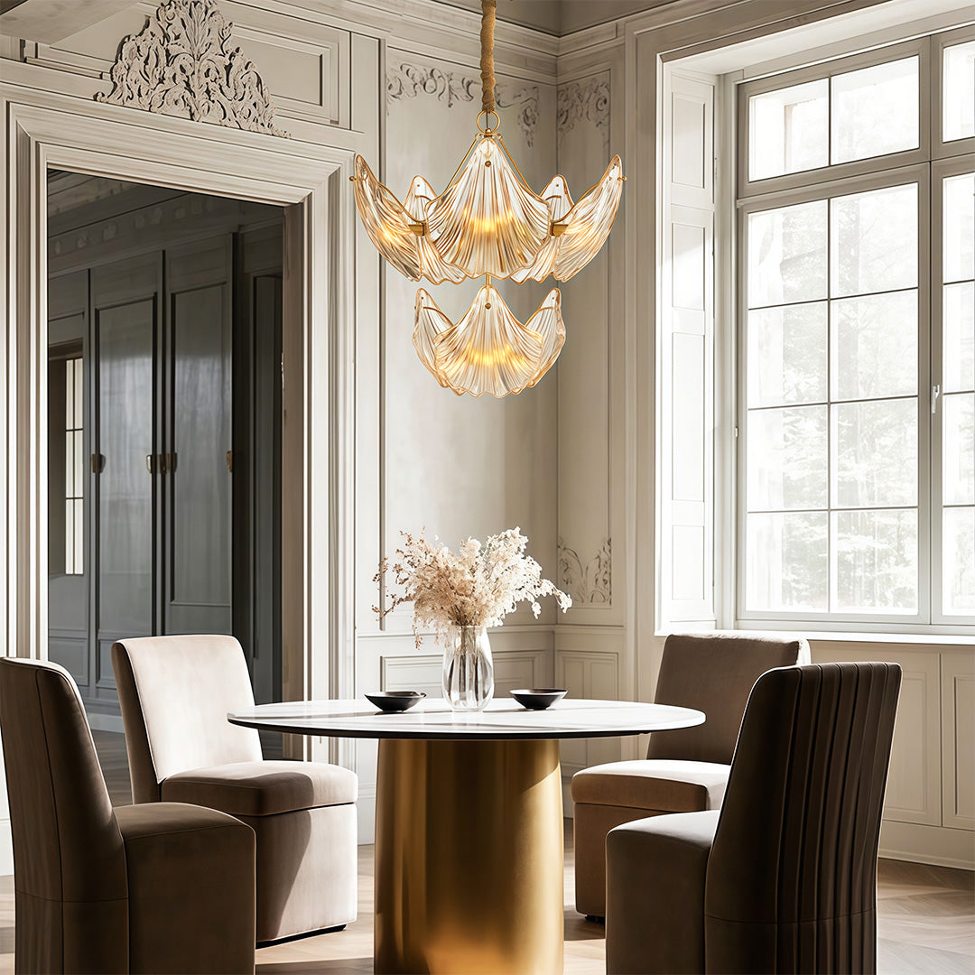 Luxury Copper and Glass Large Modern Chandelier