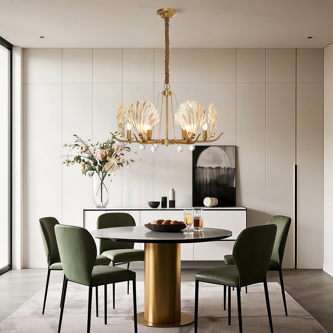 Modern Copper and Glass Shell Chandelier Ceiling Light