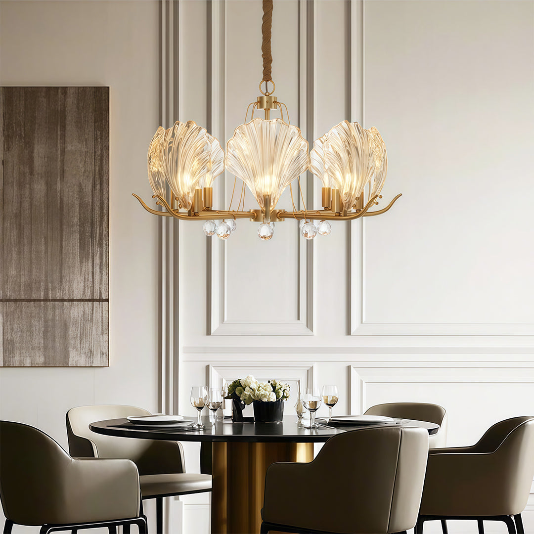 Modern Copper and Glass Shell Chandelier Ceiling Light