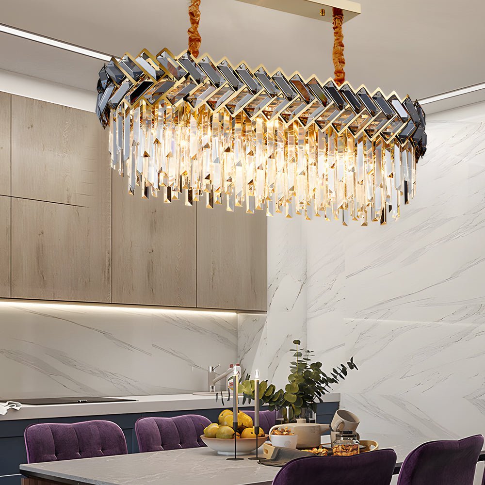 Premium LED Dimmable Crystal Chandelier for Dining Room - Round & Rectangle Options