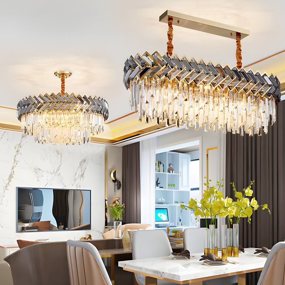 Premium LED Dimmable Crystal Chandelier for Dining Room - Round & Rectangle Options