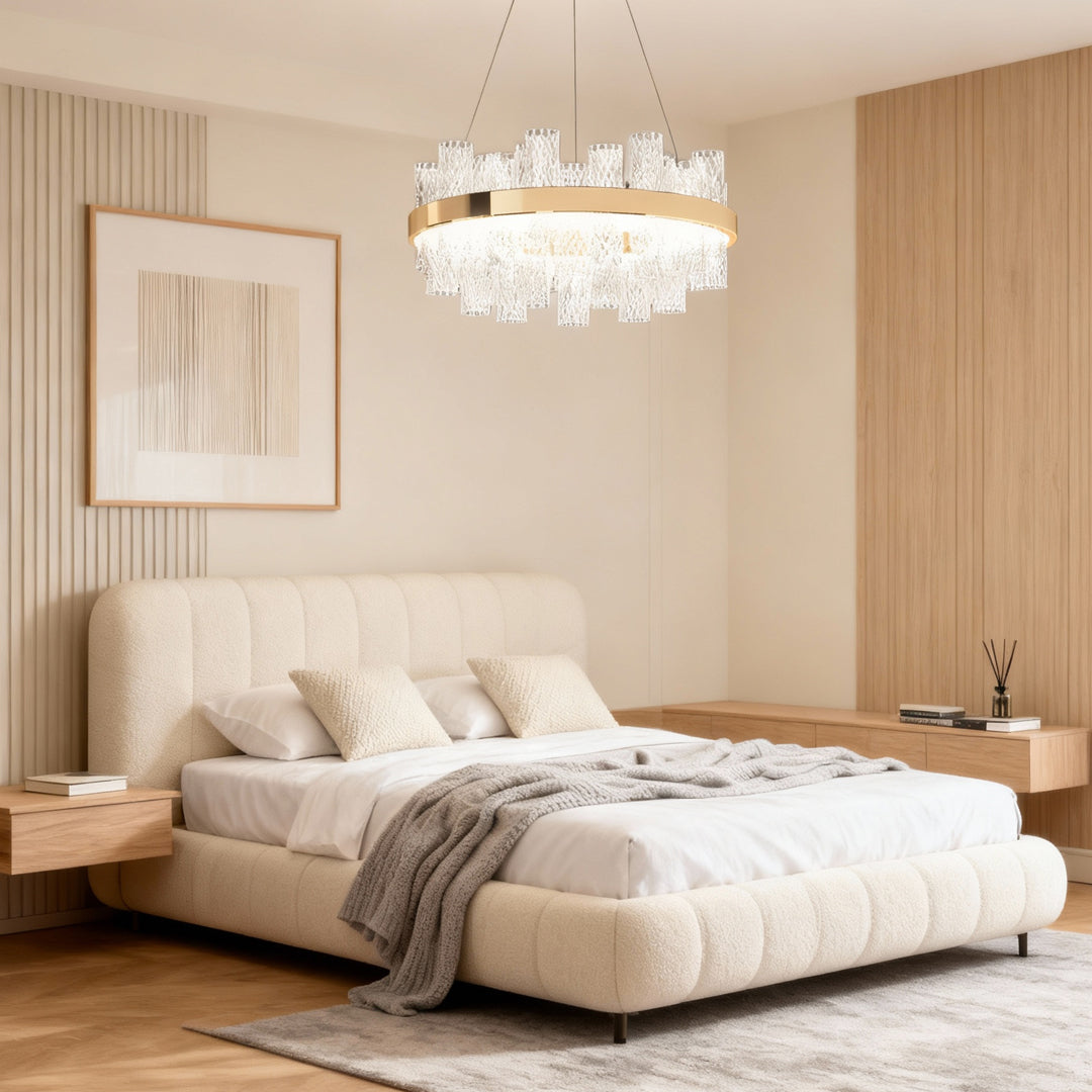 Contemporary LED Chandelier with Crackled Glass Shade
