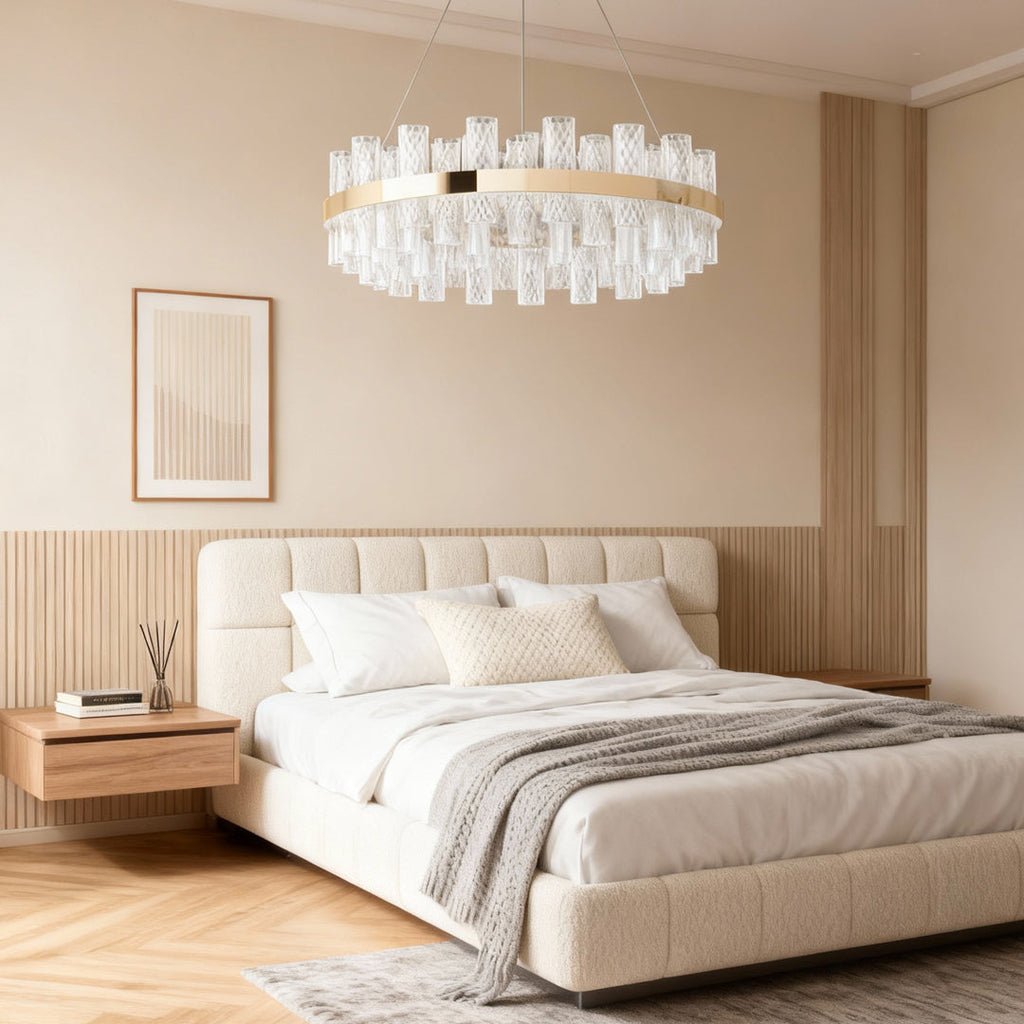 Contemporary LED Chandelier with Crackled Glass Shade