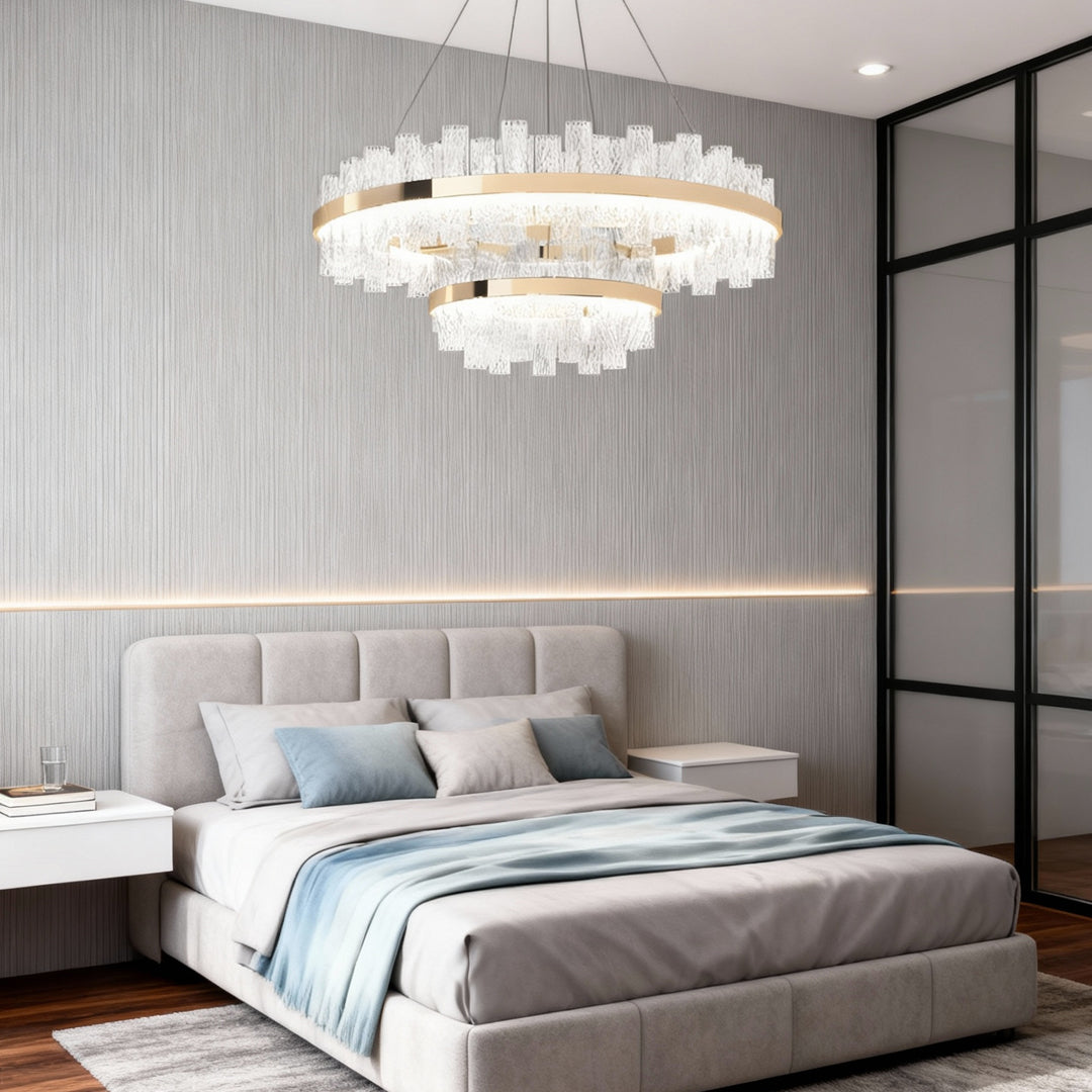 Contemporary LED Chandelier with Crackled Glass Shade