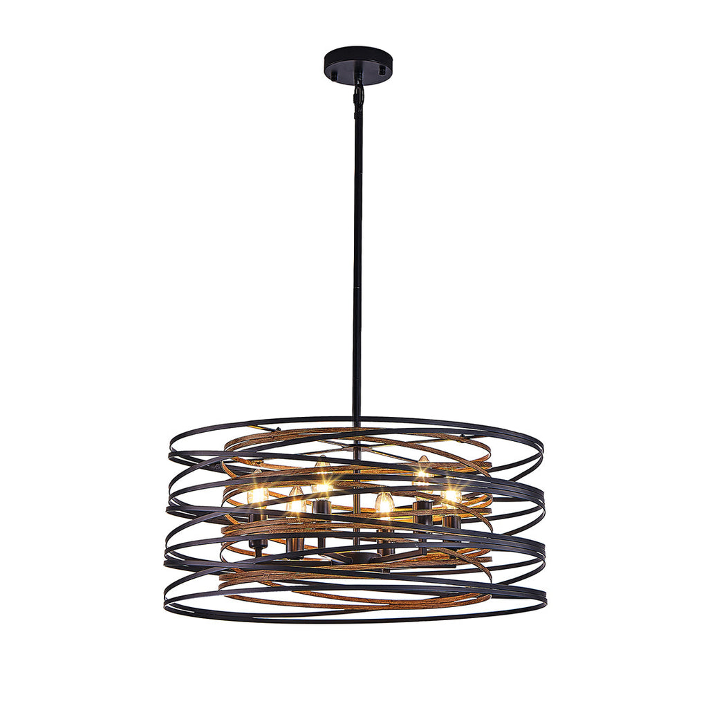 Black Iron Cage Drum Pendant Light - Round Ceiling Fixture