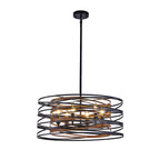 Black Iron Cage Drum Pendant Light - Round Ceiling Fixture