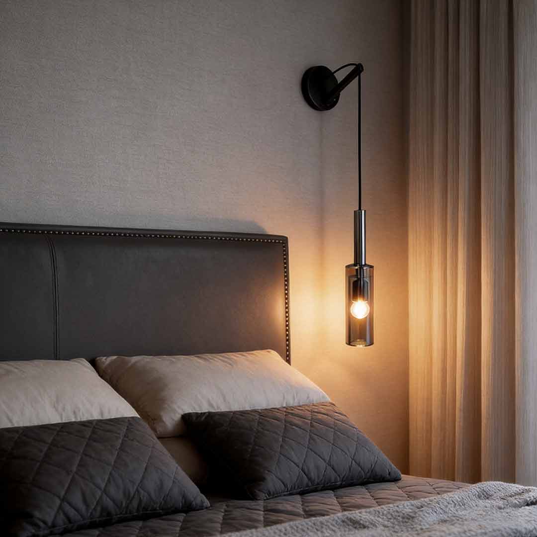 Modern Black and Copper Bedside Wall Lamp