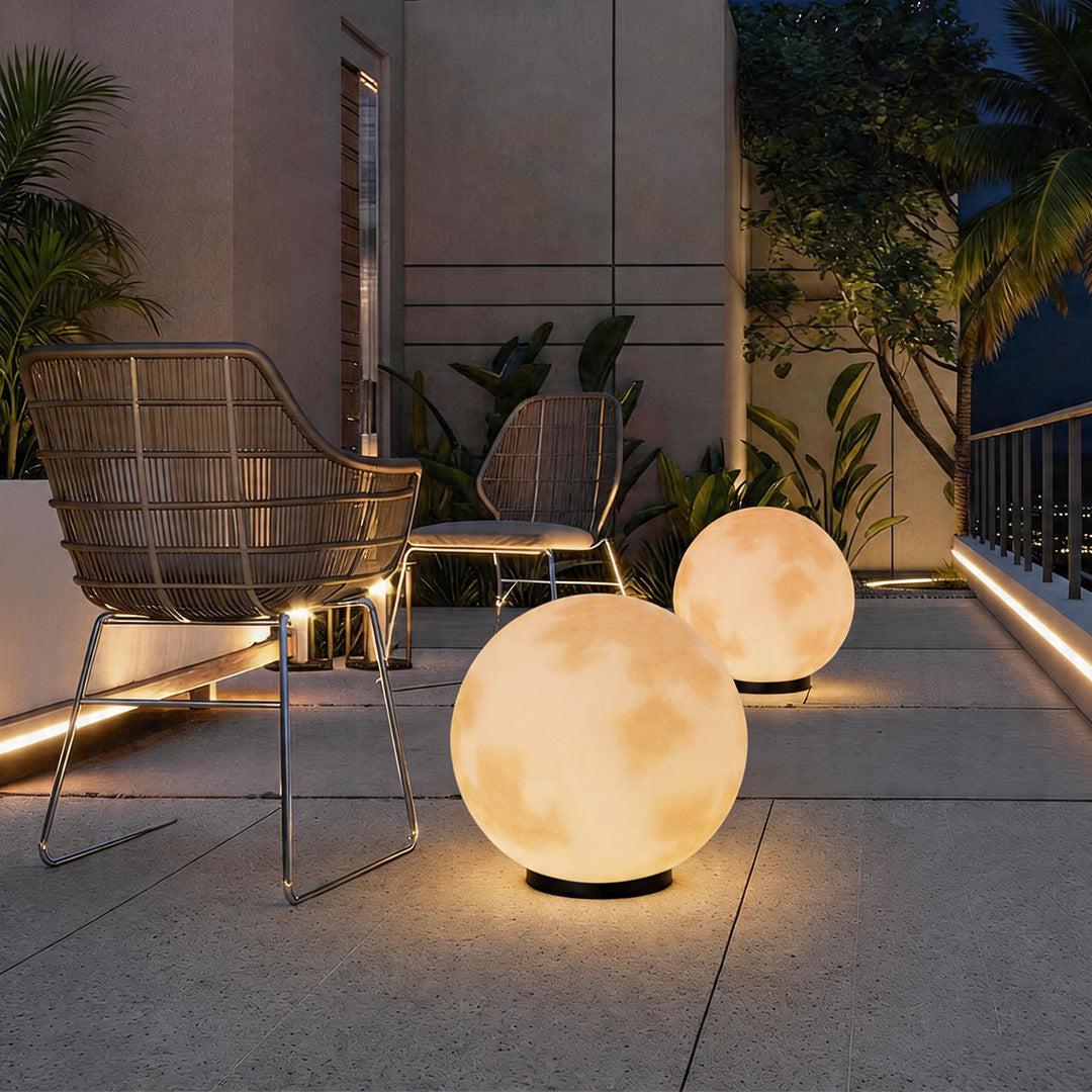 Modern Waterproof LED Moon Pillar Lamp - Premium Resin Decor