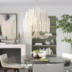 White Painted Wooden Stick Chandelier - Organic Ceiling Light