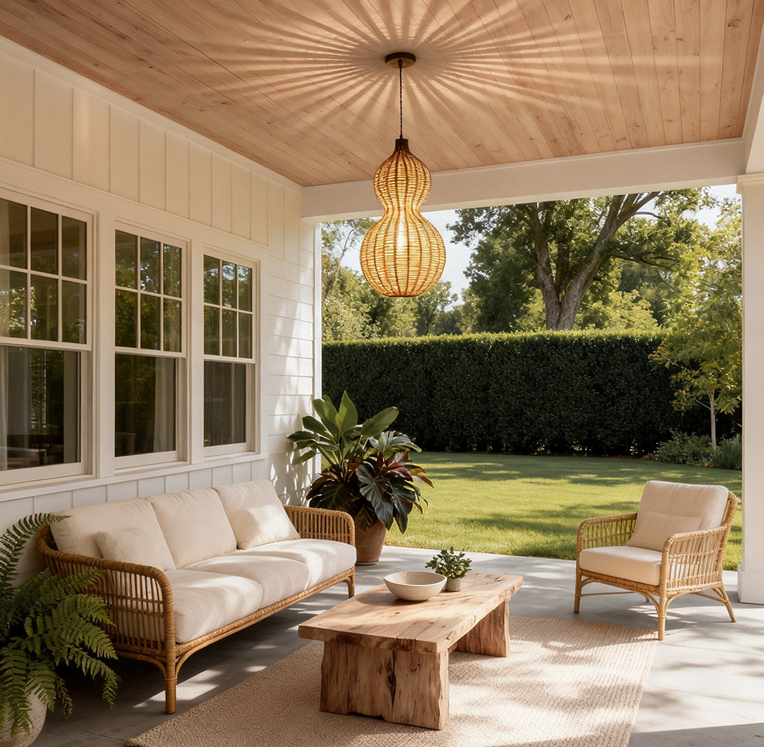 Premium Woven Rattan Gourd Pendant Light