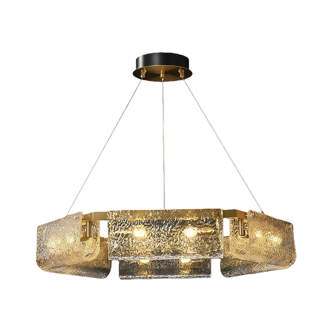 Luxury Rectangular Glass Chandelier with Brass Ceiling Fixture