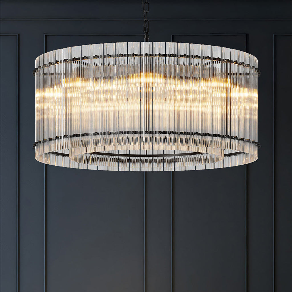 Luxury Iron Chandelier with Glass Lamp Shade - Elegant Ceiling Light