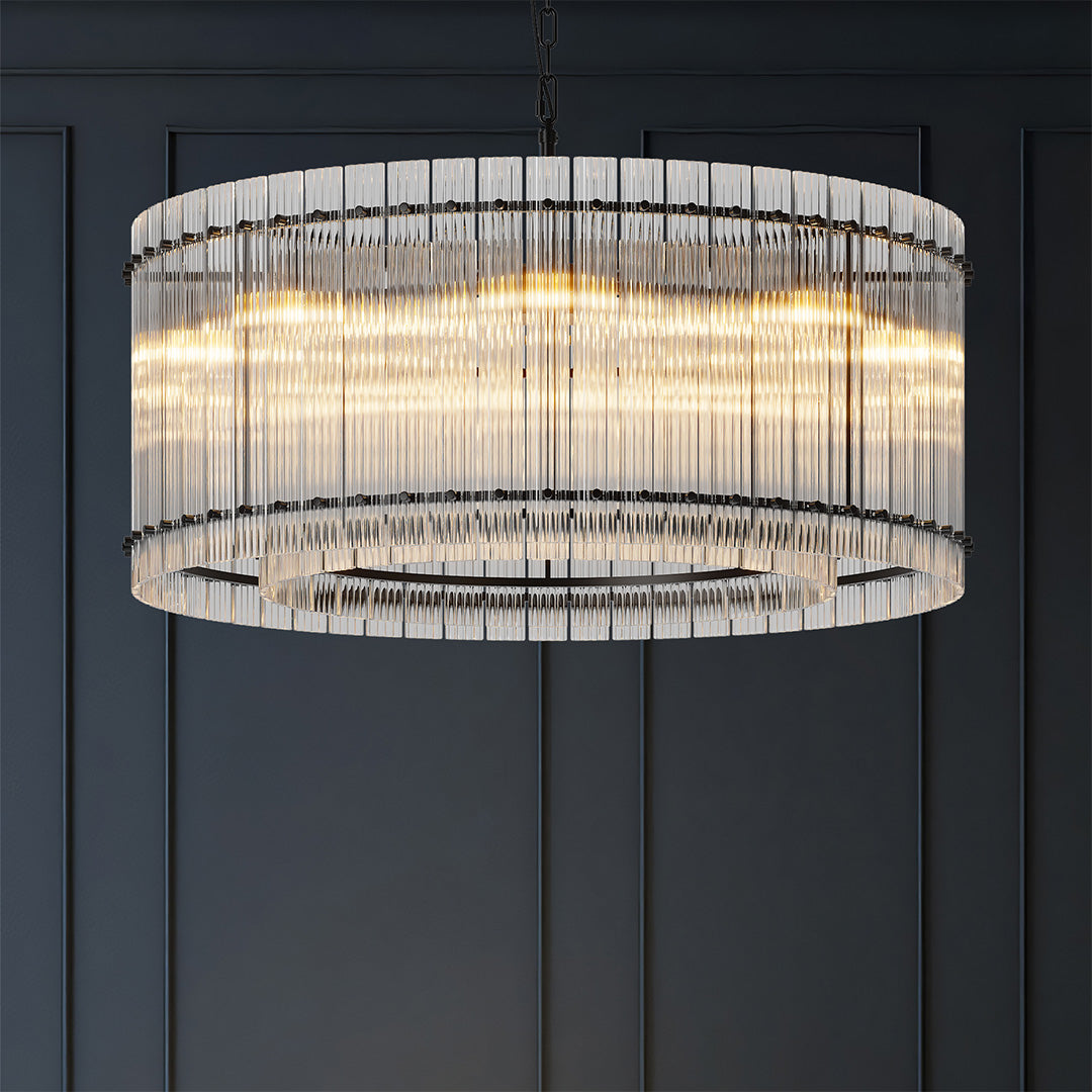 Luxury Iron Chandelier with Glass Lamp Shade - Elegant Ceiling Light