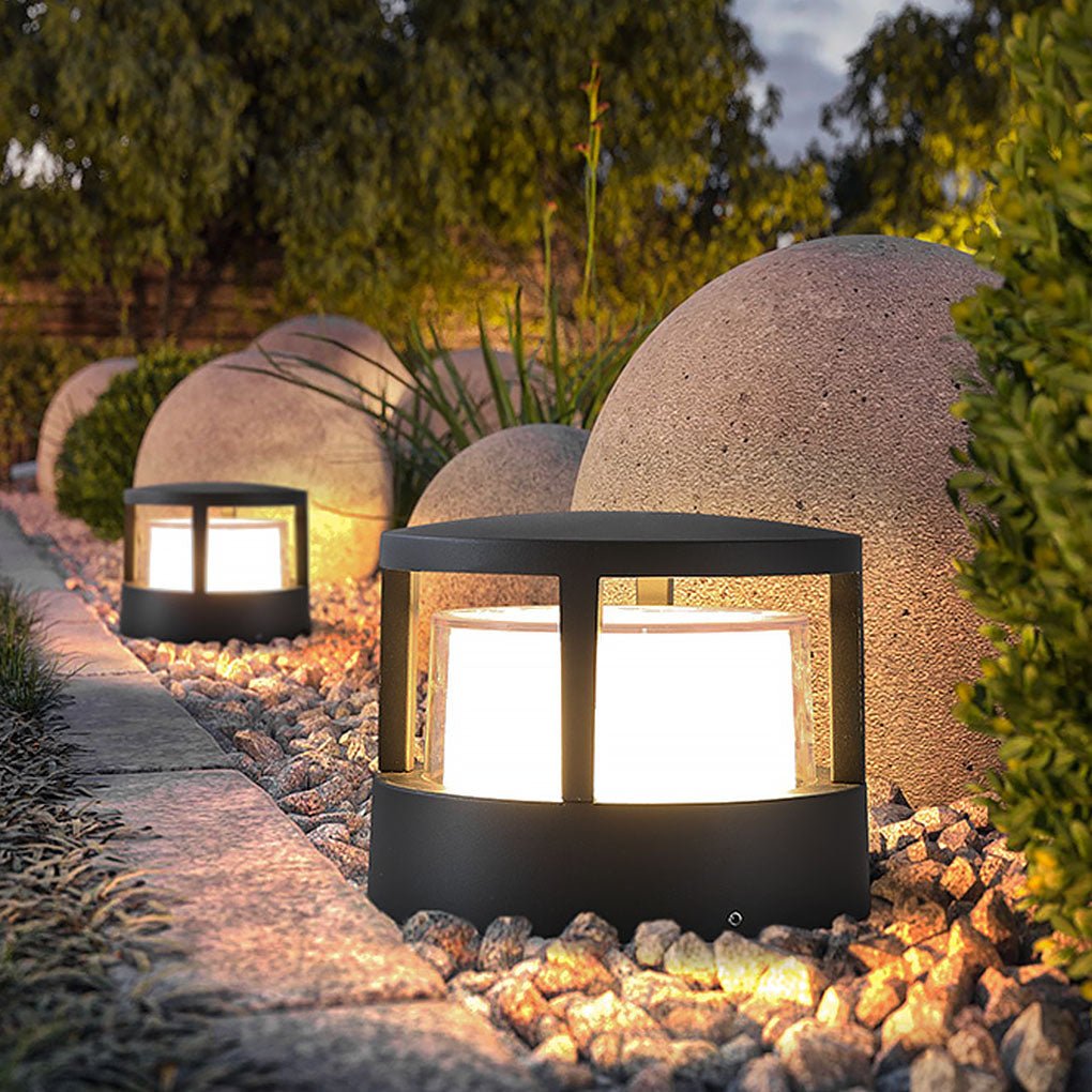 Premium Modern Round Outdoor Post Light with Double-Layered Lampshade