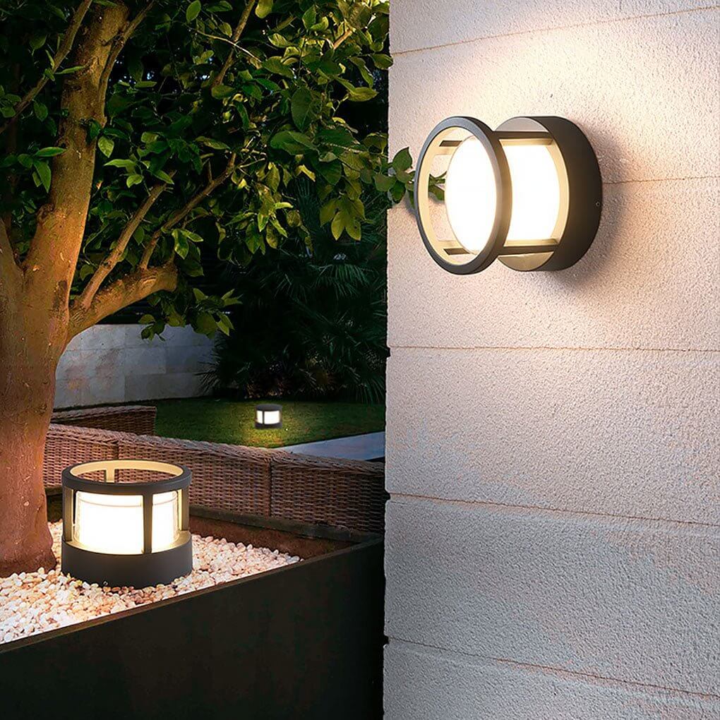 Premium Modern Round Outdoor Post Light with Double-Layered Lampshade