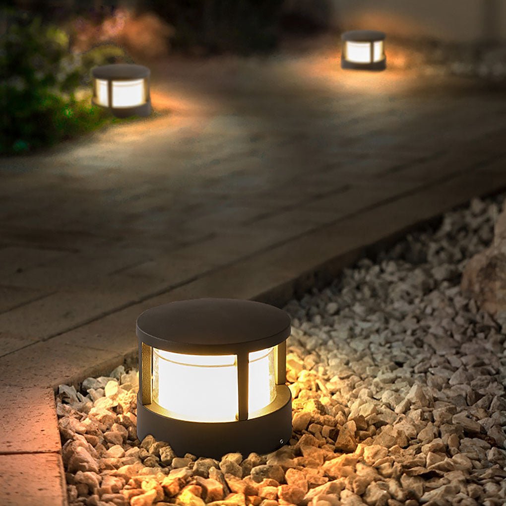 Premium Modern Round Outdoor Post Light with Double-Layered Lampshade