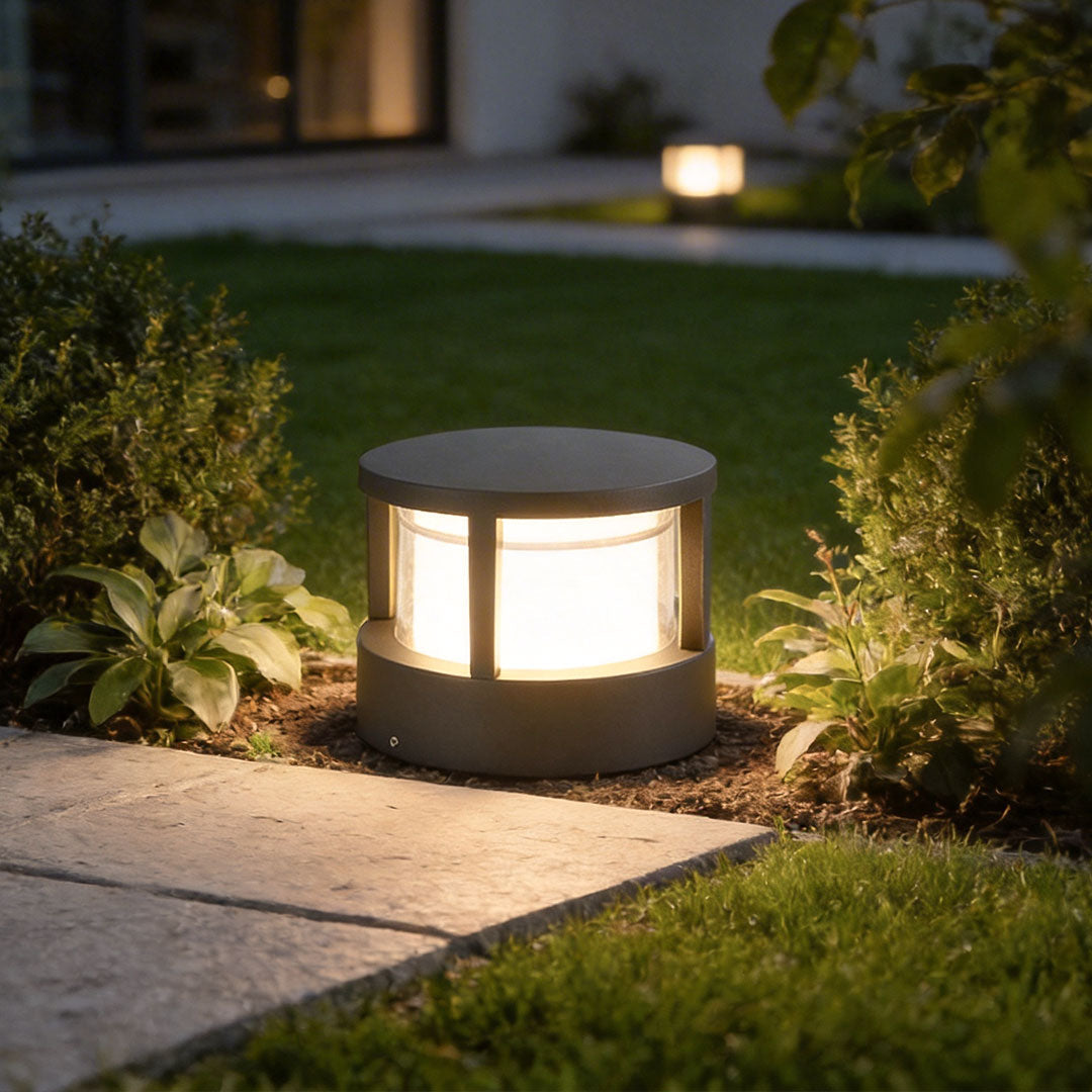 Premium Modern Round Outdoor Post Light with Double-Layered Lampshade