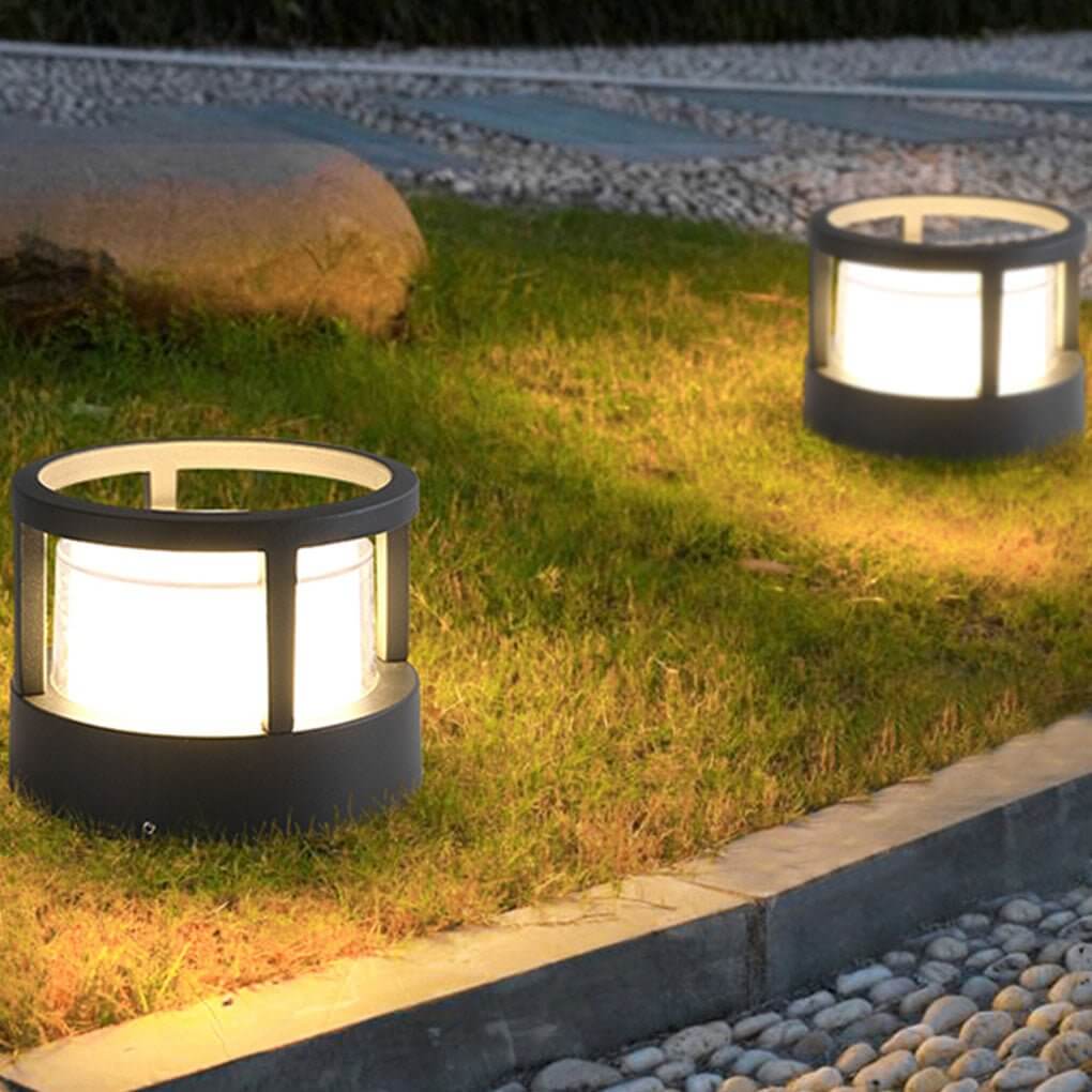 Premium Modern Round Outdoor Post Light with Double-Layered Lampshade