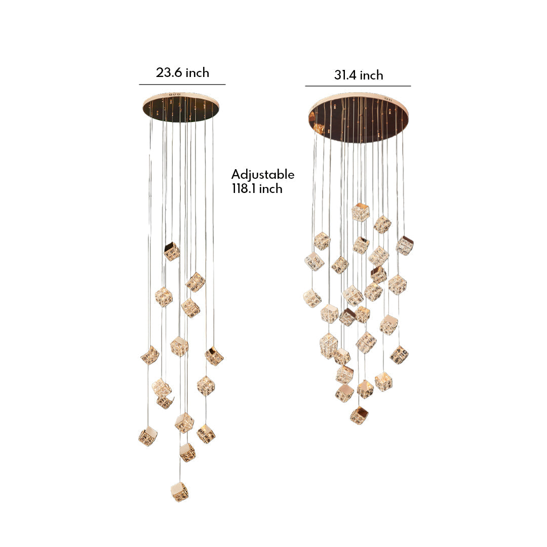 Crystal Cube Chandelier Ceiling Light for Stairs