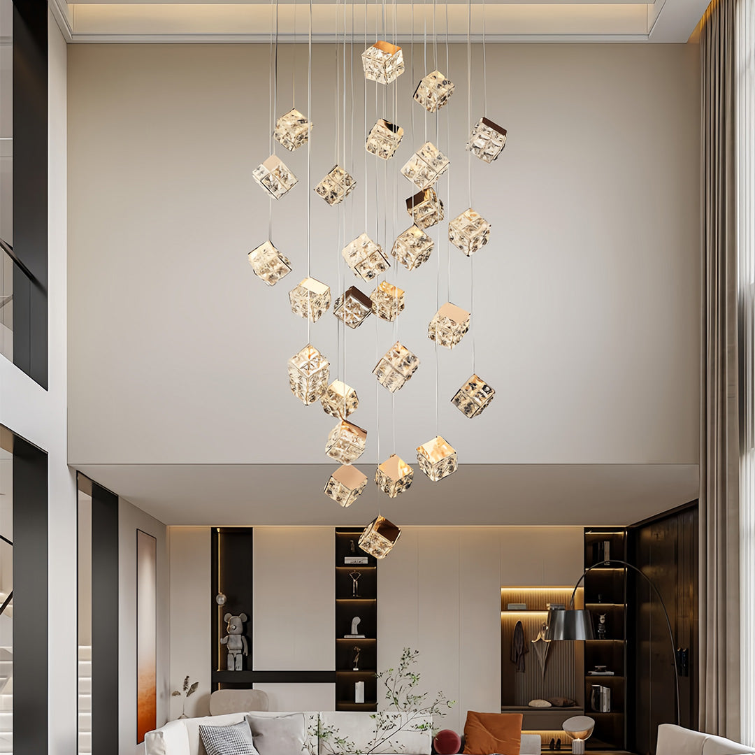 Crystal Cube Chandelier Ceiling Light for Stairs