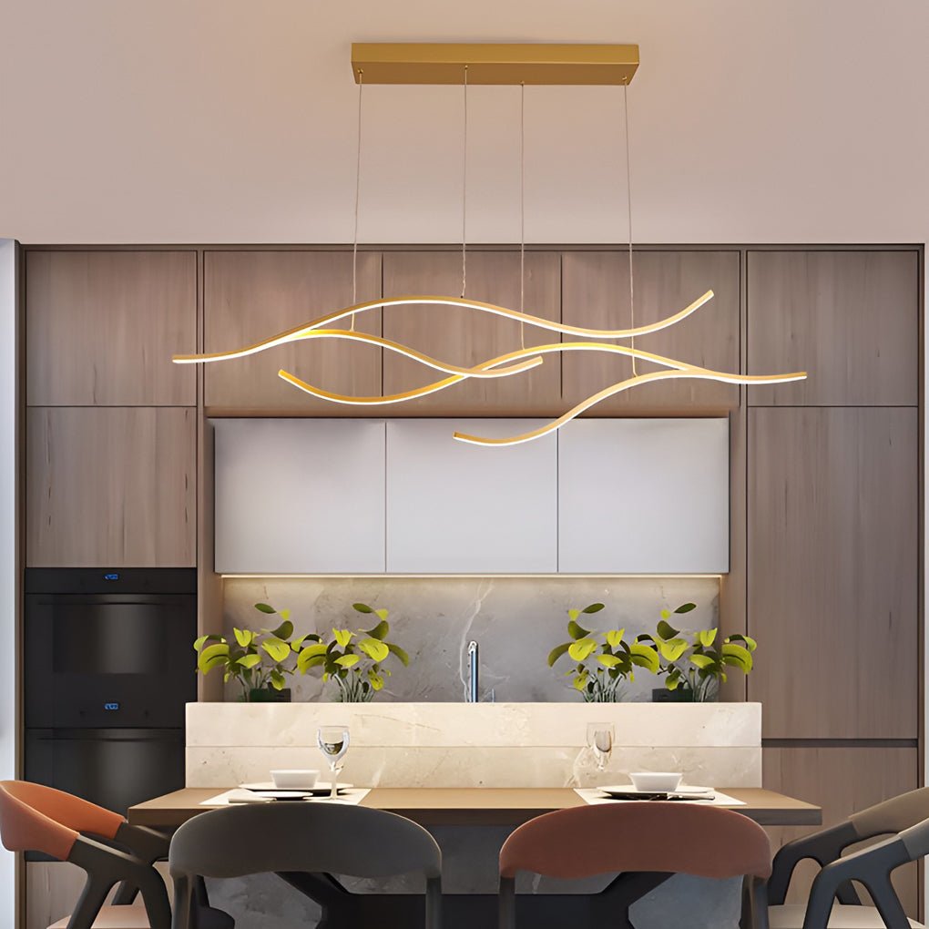 Wavy Curved LED Pendant Light - Modern Metal Ceiling Fixture