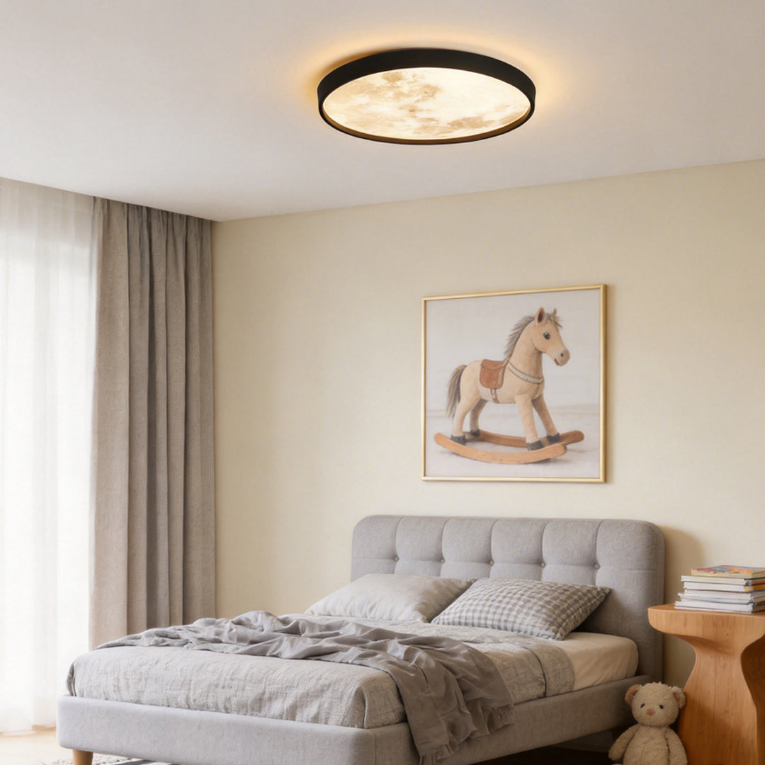Modern Black Circular LED Moon Ceiling Light
