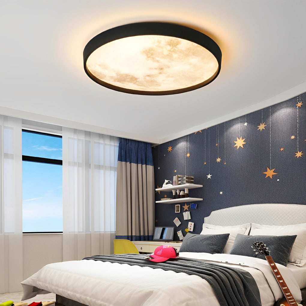 Modern Black Circular LED Moon Ceiling Light