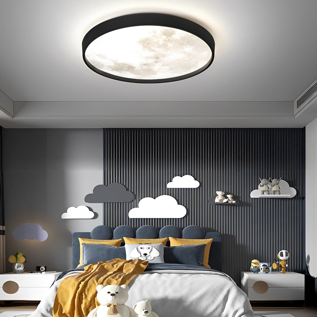 Modern Black Circular LED Moon Ceiling Light