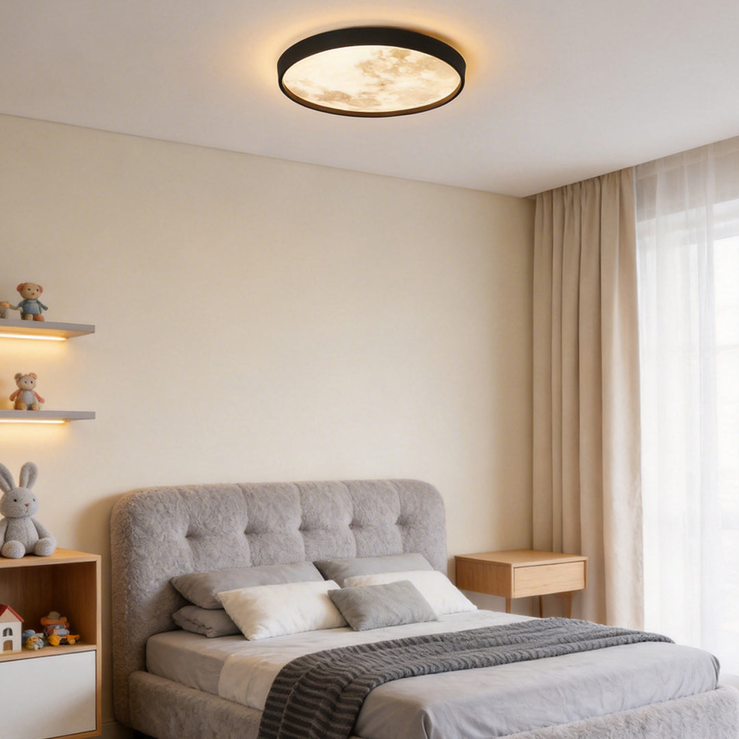 Modern Black Circular LED Moon Ceiling Light