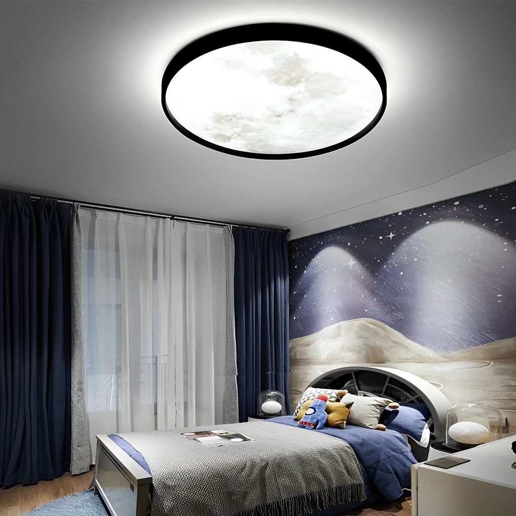 Modern Black Circular LED Moon Ceiling Light