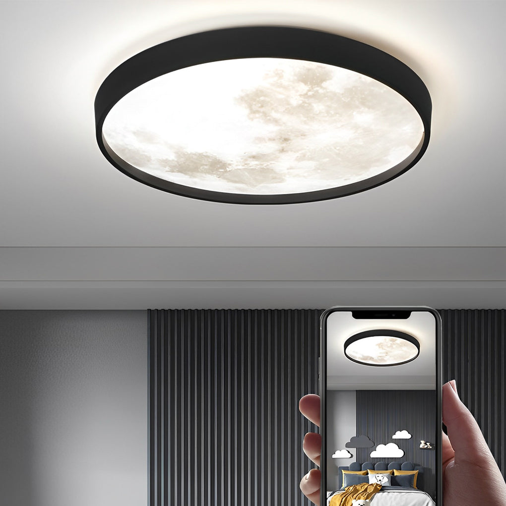 Modern Black Circular LED Moon Ceiling Light