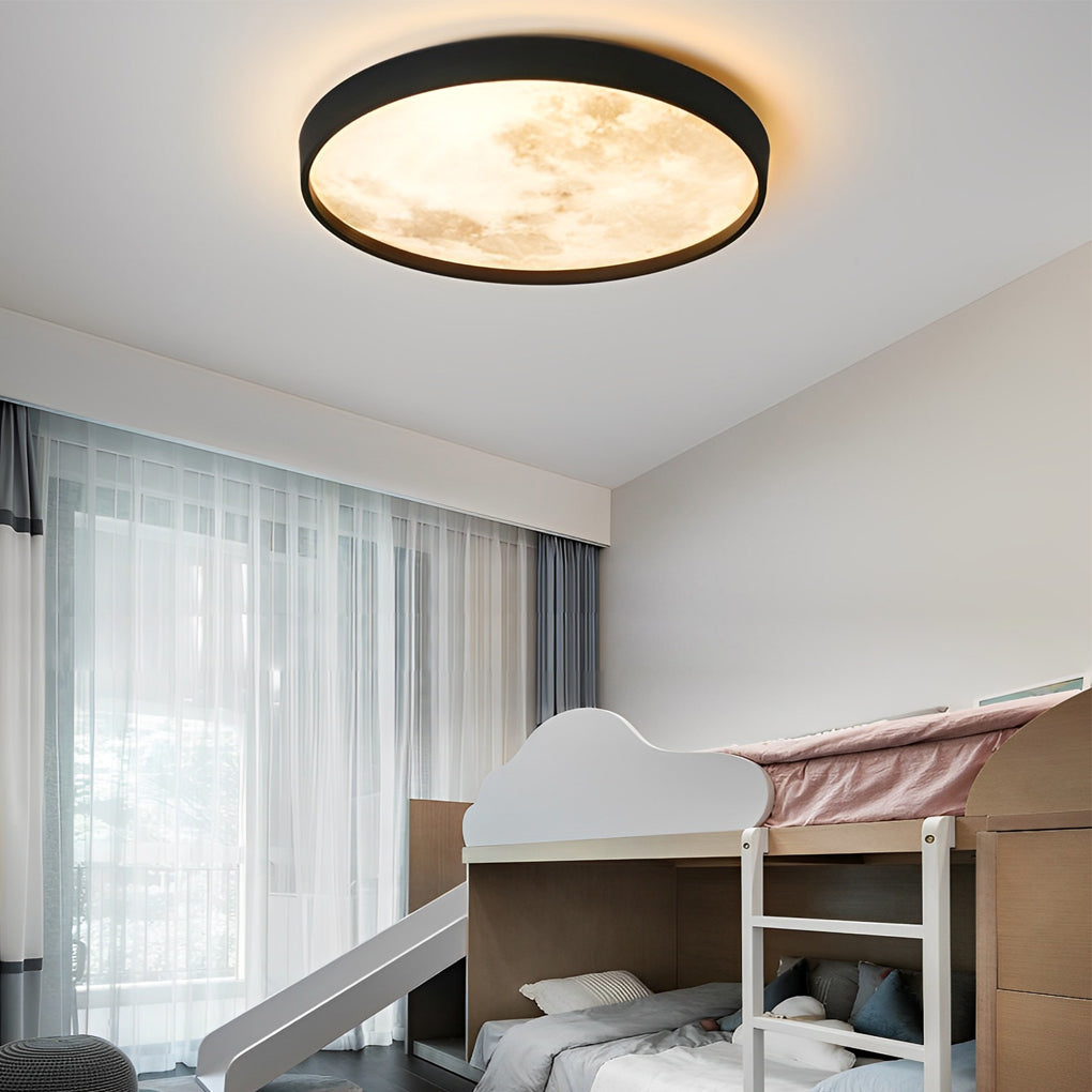Modern Black Circular LED Moon Ceiling Light