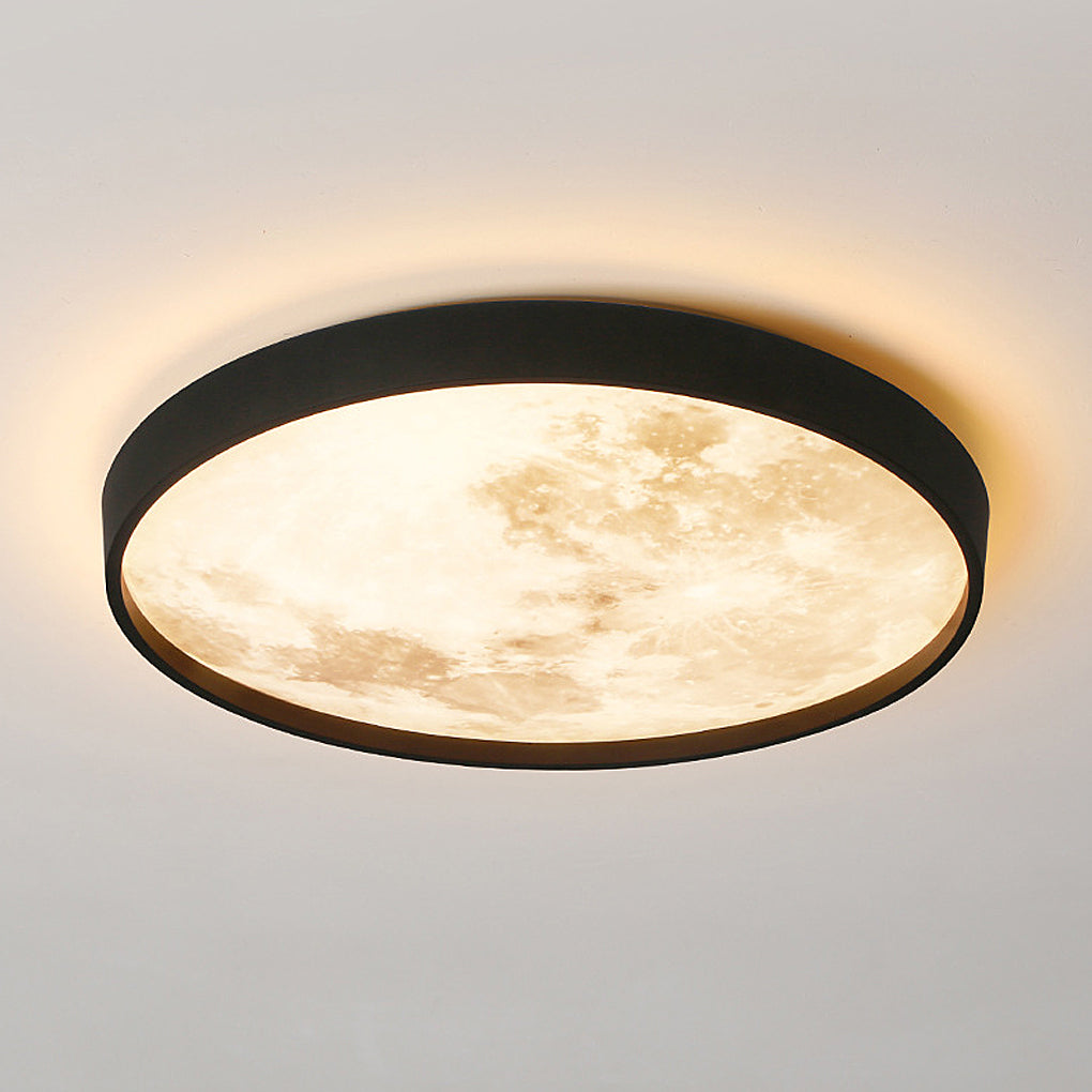 Modern Black Circular LED Moon Ceiling Light