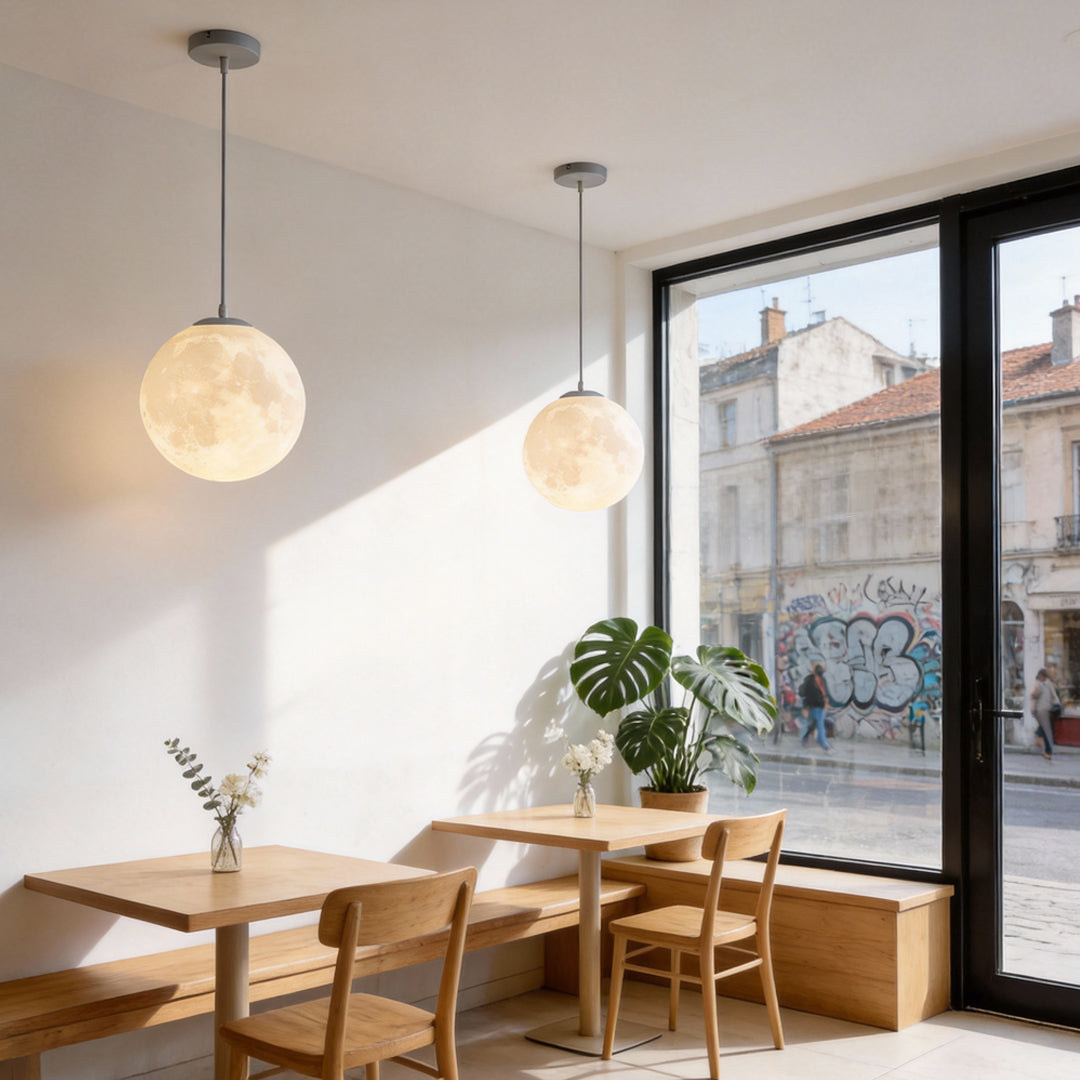 Crescent Moon Globe Pendant Light - White Ceiling Fixture