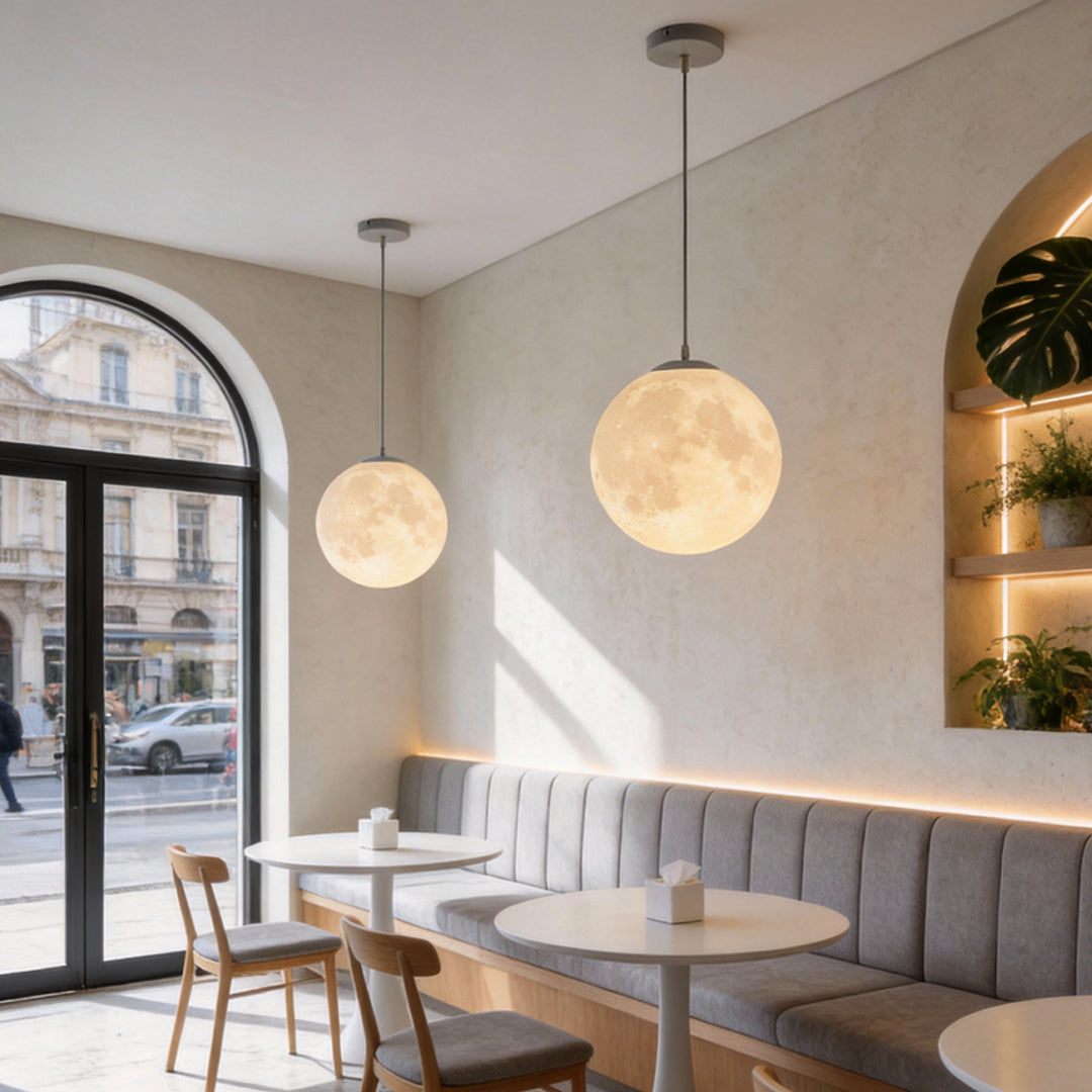 Crescent Moon Globe Pendant Light - White Ceiling Fixture