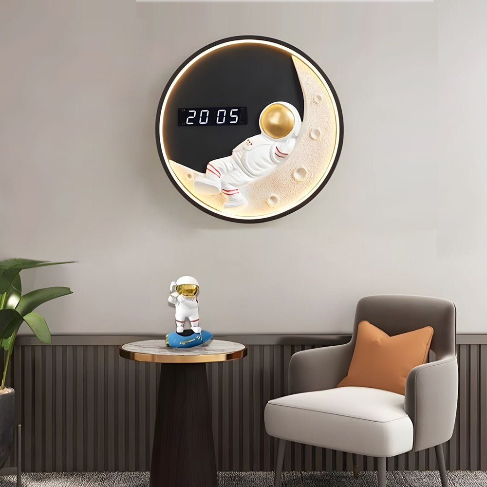 Premium Astronaut Moon LED Wall Light with Digital Clock - 3 Color Options