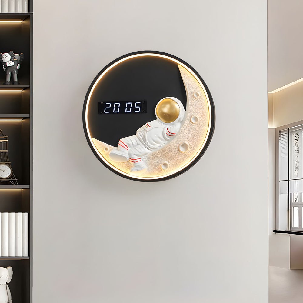 Premium Astronaut Moon LED Wall Light with Digital Clock - 3 Color Options