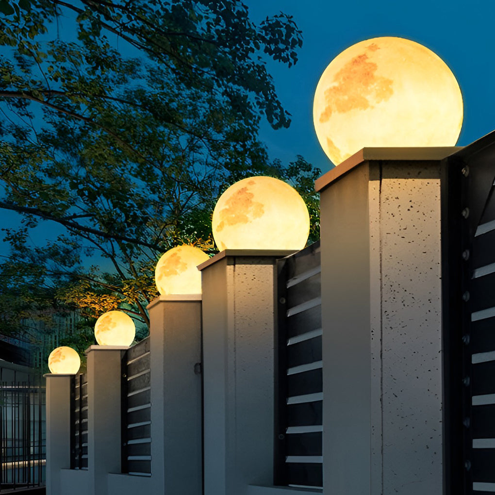 Modern Waterproof LED Moon Pillar Lamp - Premium Resin Decor
