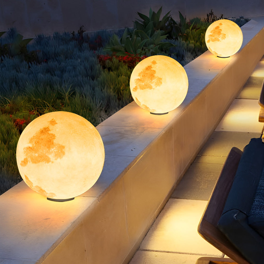 Modern Waterproof LED Moon Pillar Lamp - Premium Resin Decor